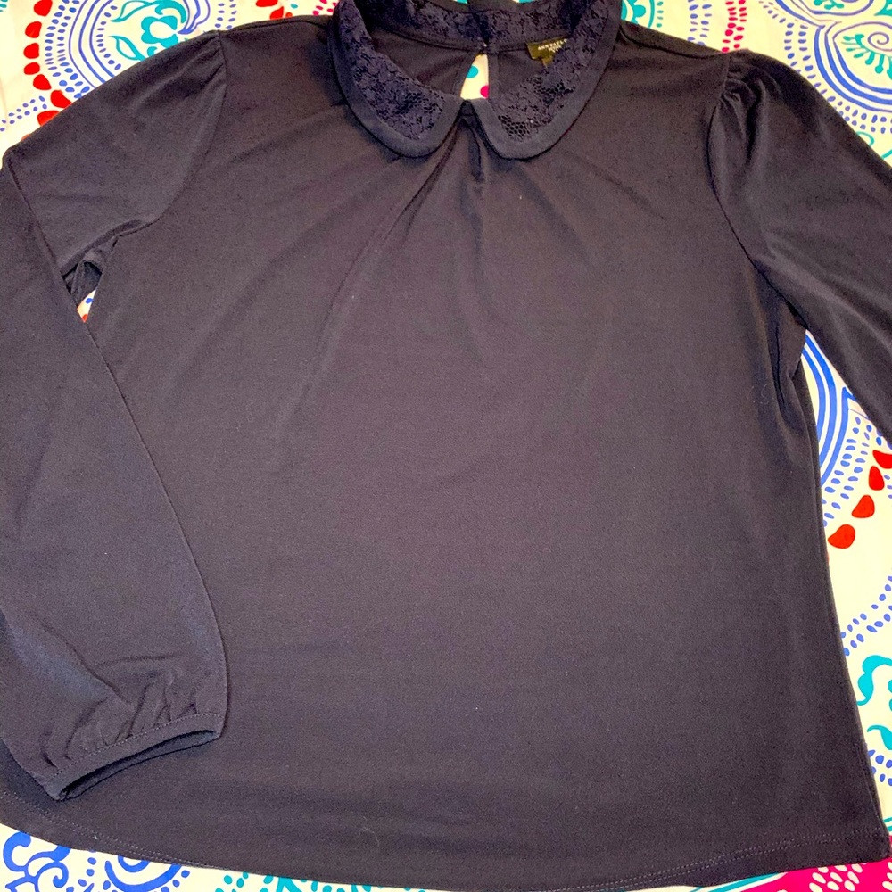 Ann Taylor Long Sleeve Navy Blouse
